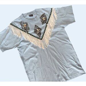 Vintage Southwest Inspired Fringe Bead Embellished Shirt Size Med